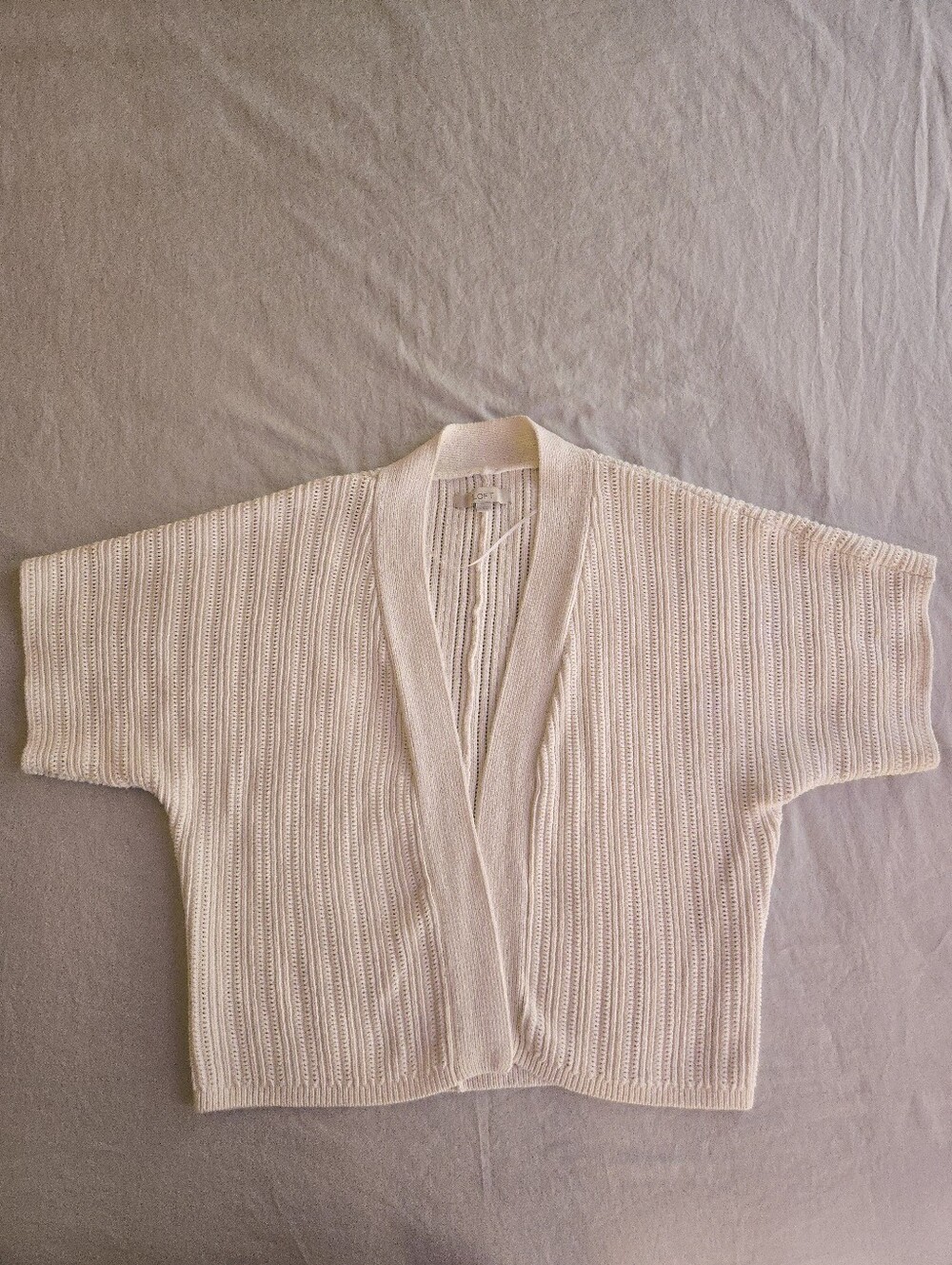 LOFT Ivory White Chunky Oversized Knit Cotton Open-Front Cardigan Coastal EB5